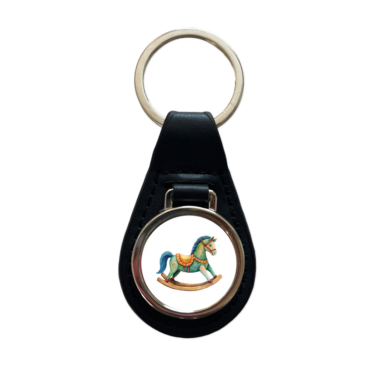 Rocking Horse For A Boy Black Leather Metal Keychain