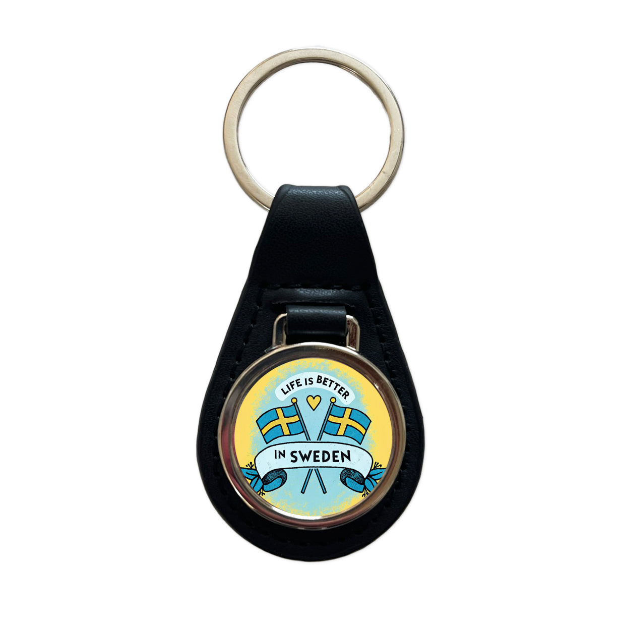 Life Is Better In Sweden Black Leather Metal Keychain