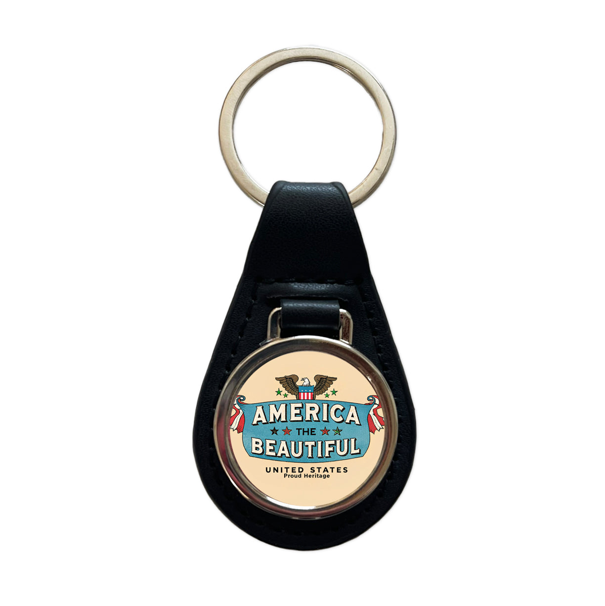 America The Beautiful United States Proud Heritage Black Leather Metal Keychain