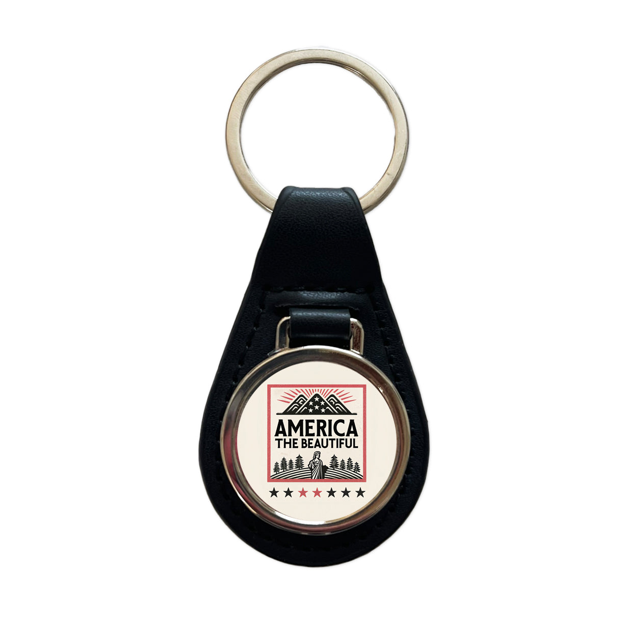 America The Beautiful United States USA Black Leather Metal Keychain