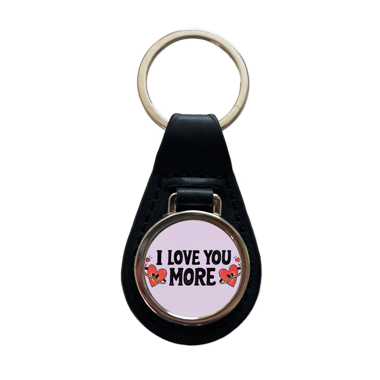I Love You More Purple Black Leather Metal Keychain