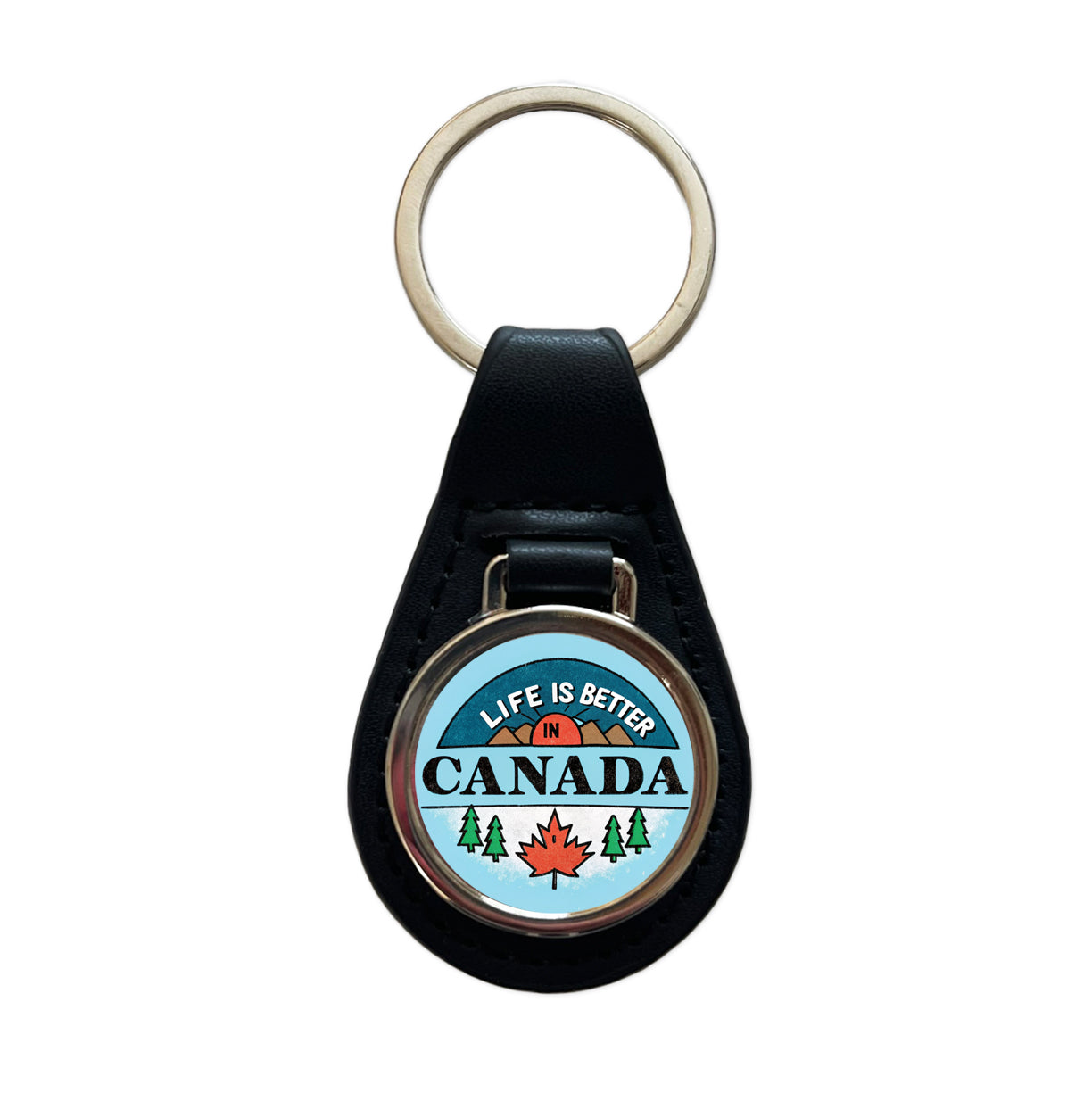 Life Is Better In Canada Black Leather Metal Keychain