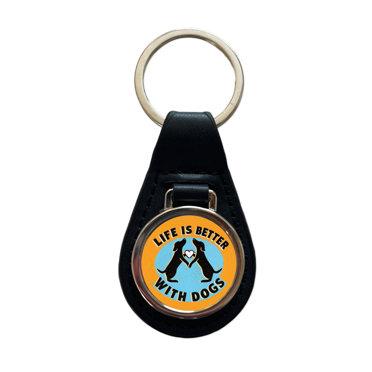 Life Is Better With Dogs Heart Black Leather Metal Keychain