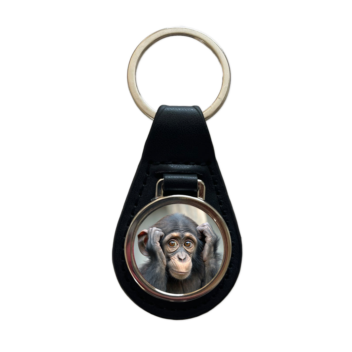 Monkey Adorable Black Leather Metal Keychain