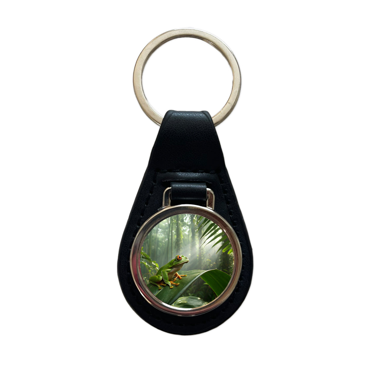 Puerto Rico Frog Cute Black Leather Metal Keychain
