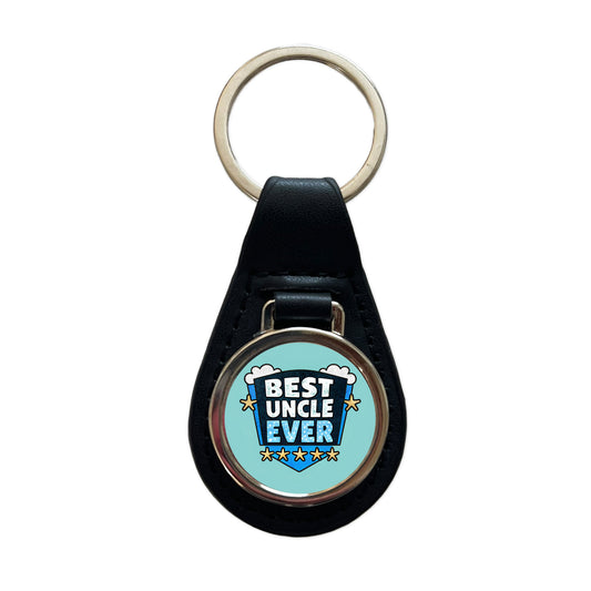 Best Uncle Ever Black Leather Metal Keychain