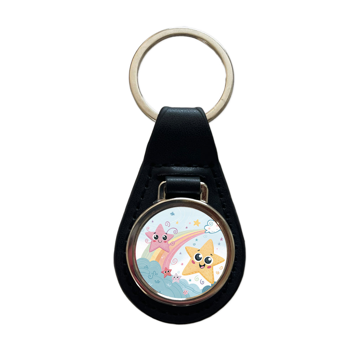 Kawaii Stars Black Leather Metal Keychain