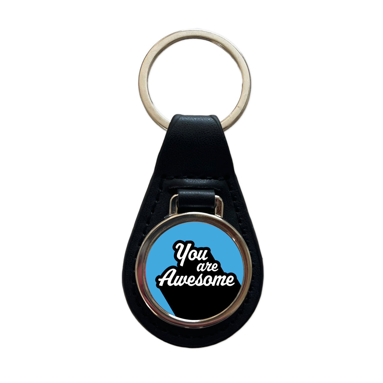 You Are Awesome Funny Inspirational Blue Black Leather Metal Keychain