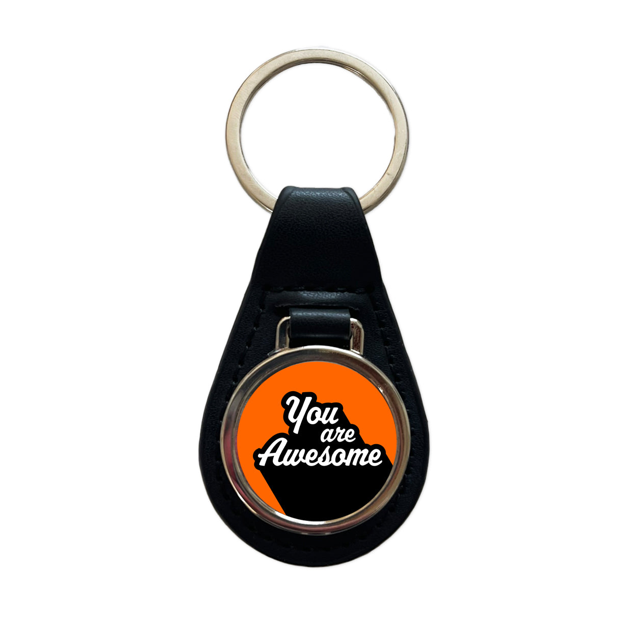 You Are Awesome Funny Inspirational Orange Black Leather Metal Keychain