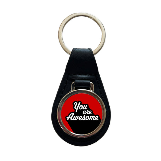 You Are Awesome Funny Inspirational Red Black Leather Metal Keychain