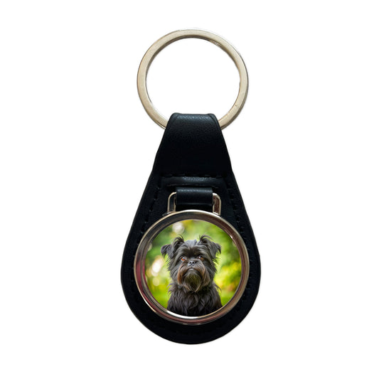 Affenpinscher Dog Photo Black Leather Metal Keychain