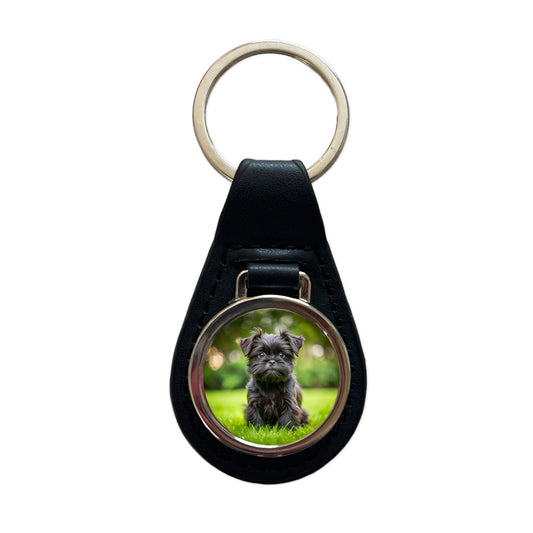 Affenpinscher Dog Puppy Photo Black Leather Metal Keychain