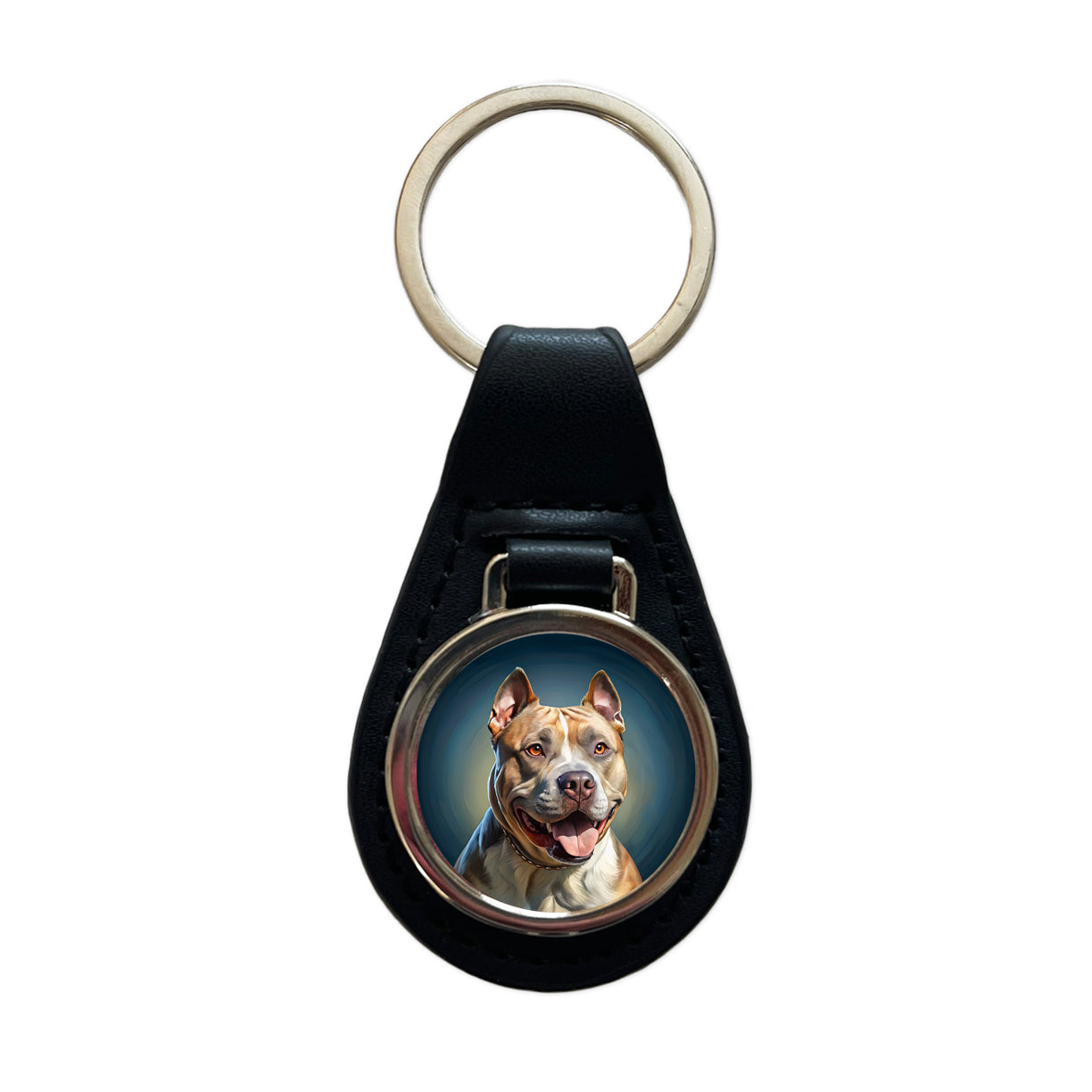 American Staffordshire Terrier Dog Illustration Black Leather Metal Keychain