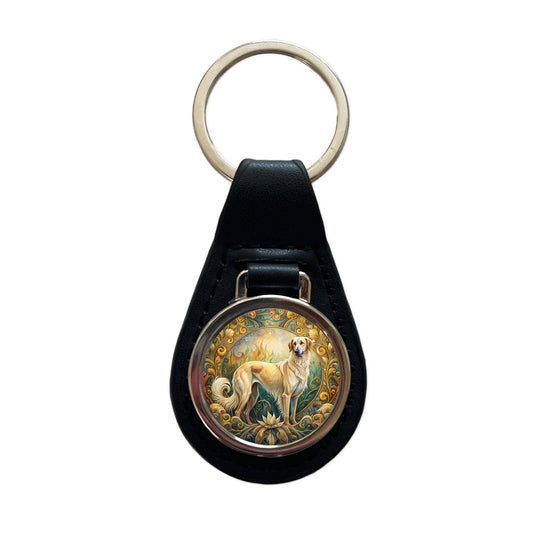 Anatolian Shepherd Dog Art Nouveau Black Leather Metal Keychain