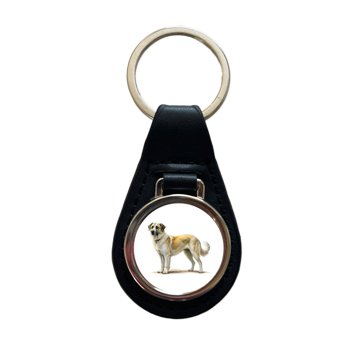 Anatolian Shepherd Dog Illustration Black Leather Metal Keychain