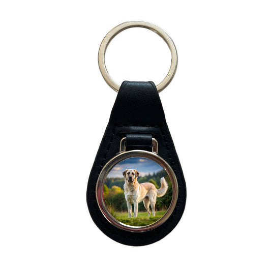 Anatolian Shepherd Dog Photo Black Leather Metal Keychain