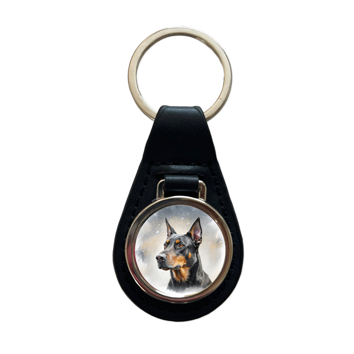 Beauceron Dog Illustration Black Leather Metal Keychain