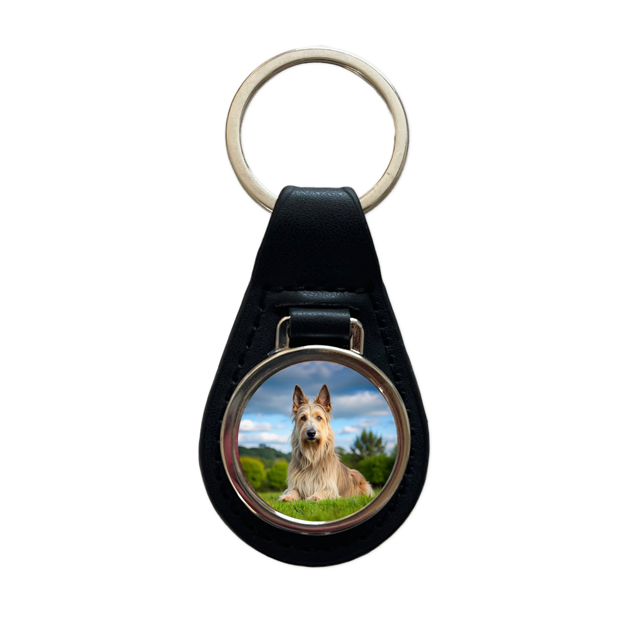 Berger Picard Dog Photo Black Leather Metal Keychain