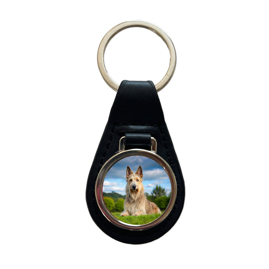 Berger Picard Dog Photo Black Leather Metal Keychain