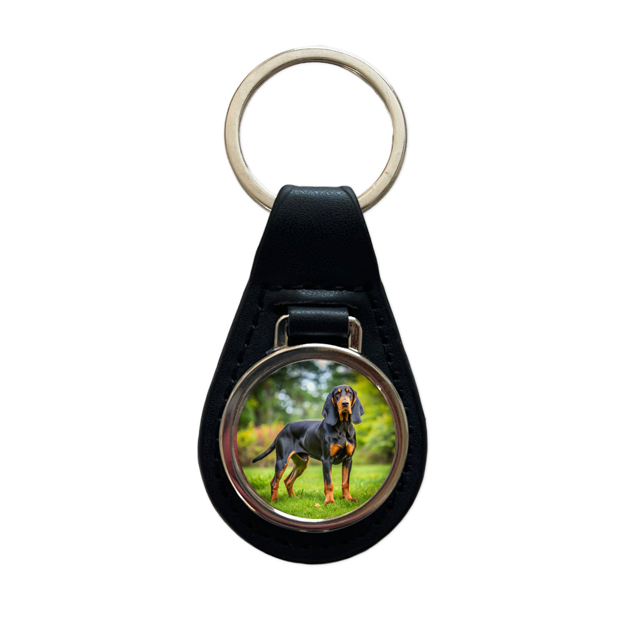 Black And Tan Coonhound Dog Photo Black Leather Metal Keychain