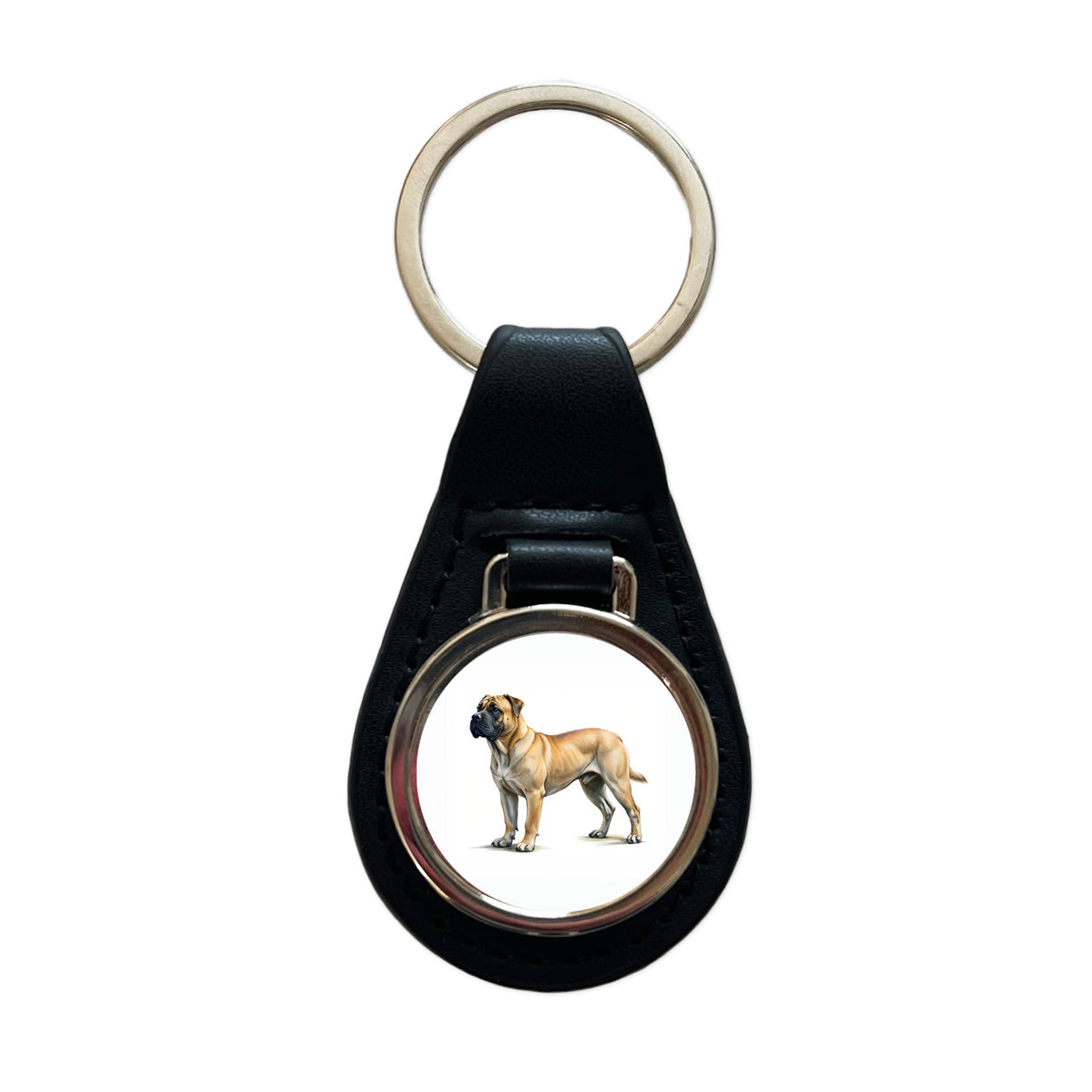 Boerboel Dog Illustration Black Leather Metal Keychain