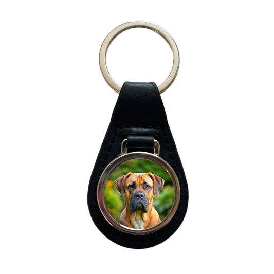 Boerboel Dog Photo Black Leather Metal Keychain