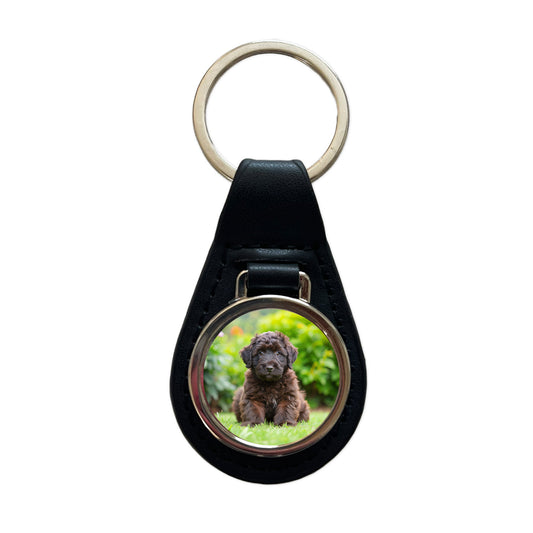 Bouviers Des Flandres Dog Puppy Photo Black Leather Metal Keychain