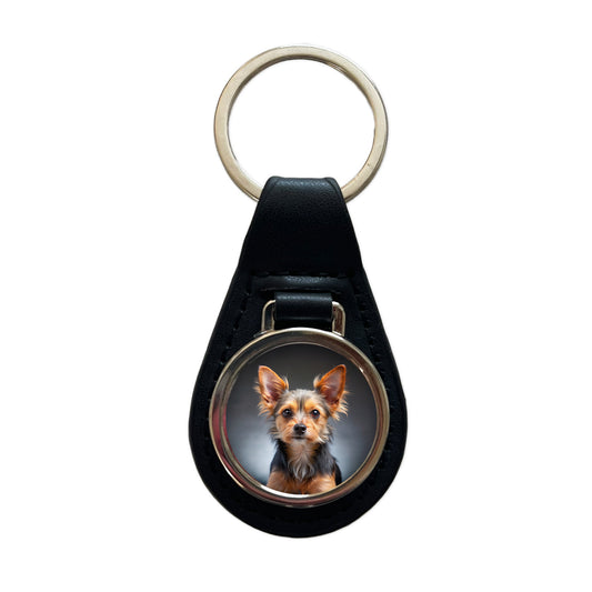Chorkie Dog Photo Black Leather Metal Keychain