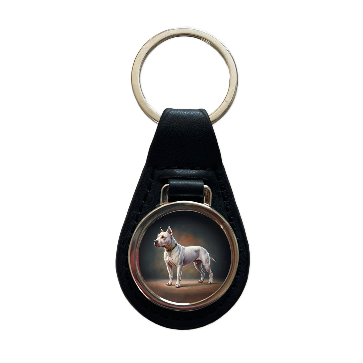 Dogo Argentino Dog Illustration Black Leather Metal Keychain