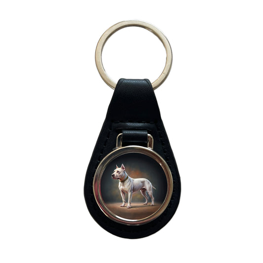 Dogo Argentino Dog Illustration Black Leather Metal Keychain
