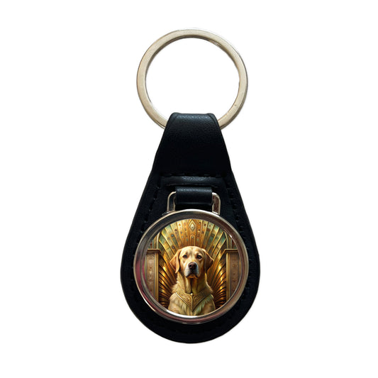 Goldador Dog Art Nouveau Black Leather Metal Keychain