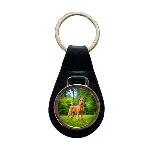 Irish Terrier Dog Photo Black Leather Metal Keychain