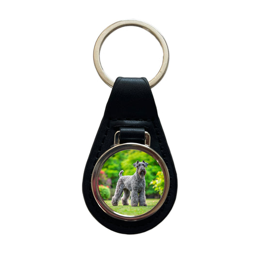 Kerry Blue Terrier Dog Photo Black Leather Metal Keychain