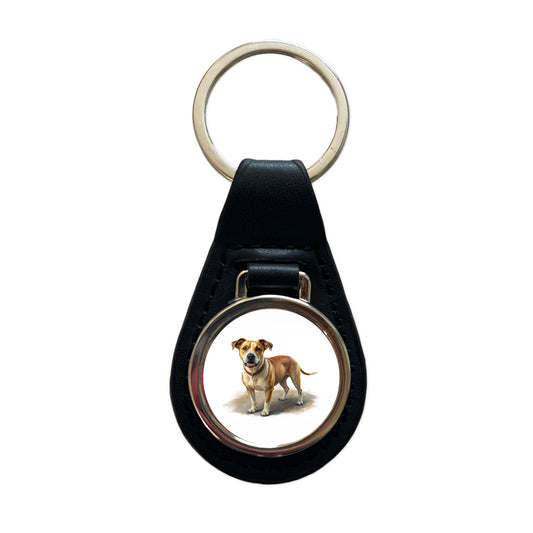 Labrabull Dog Illustration Black Leather Metal Keychain