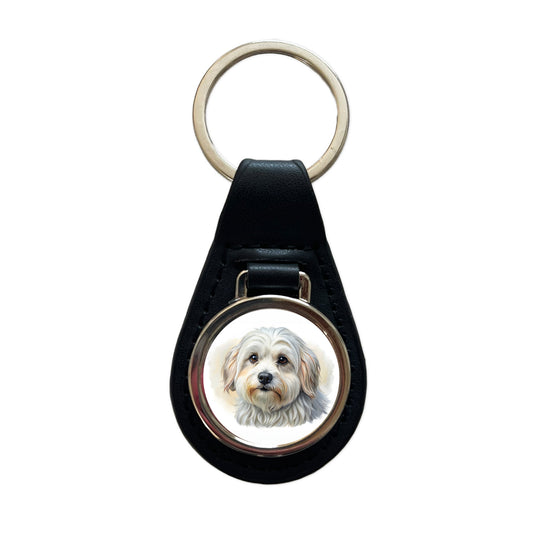Lowchen Little Lion Dog Illustration Black Leather Metal Keychain