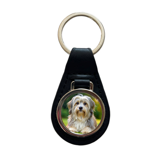 Lowchen Little Lion Dog Photo Black Leather Metal Keychain