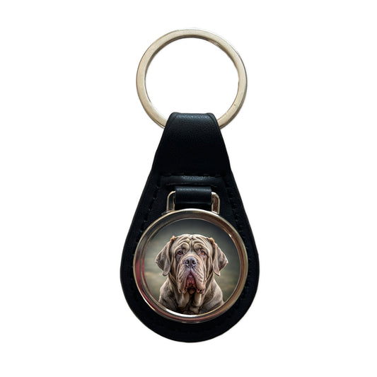 Neapolitan Mastiff Dog Photo Black Leather Metal Keychain