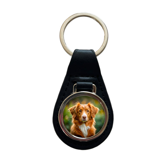 Nova Scotia Duck Tolling Retriever Dog Photo Black Leather Metal Keychain