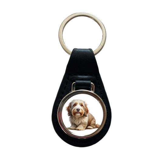 Petit Basset Griffon Vendeen Dog Illustration Black Leather Metal Keychain