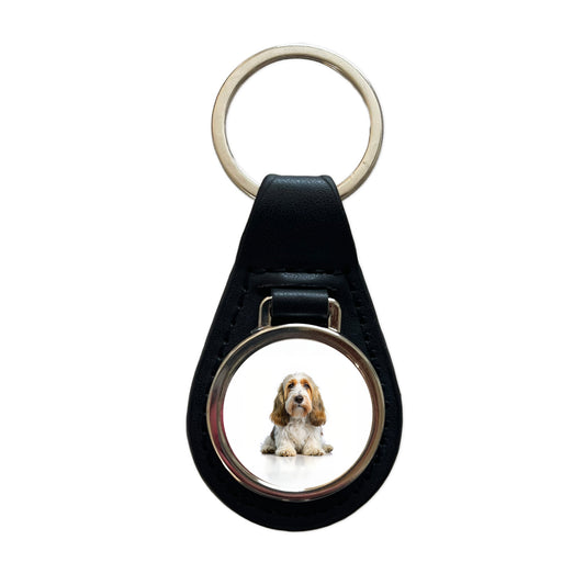 Petit Basset Griffon Vendeen Dog Photo Black Leather Metal Keychain