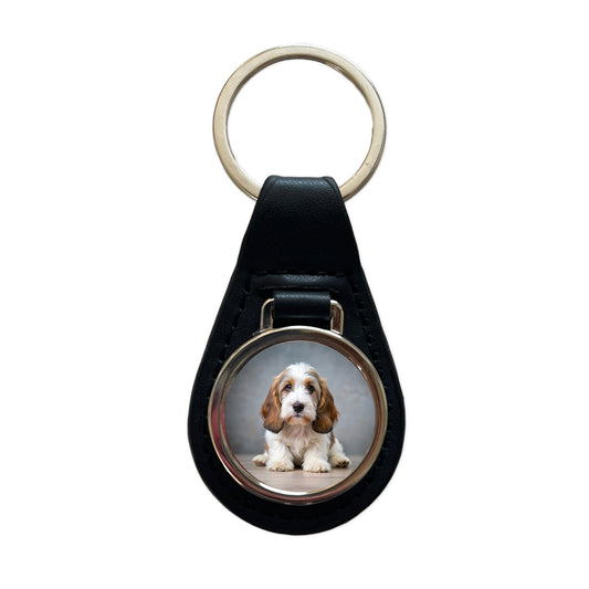 Petit Basset Griffon Vendeen Dog Puppy Photo Black Leather Metal Keychain