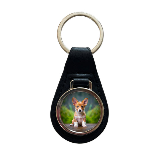Portuguese Podengo Pequeno Dog Puppy Photo Black Leather Metal Keychain
