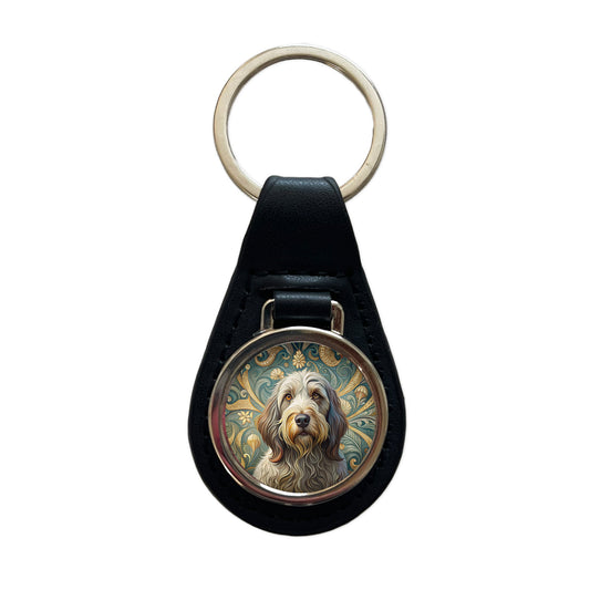 Spinone Italiano Dog Art Nouveau Black Leather Metal Keychain