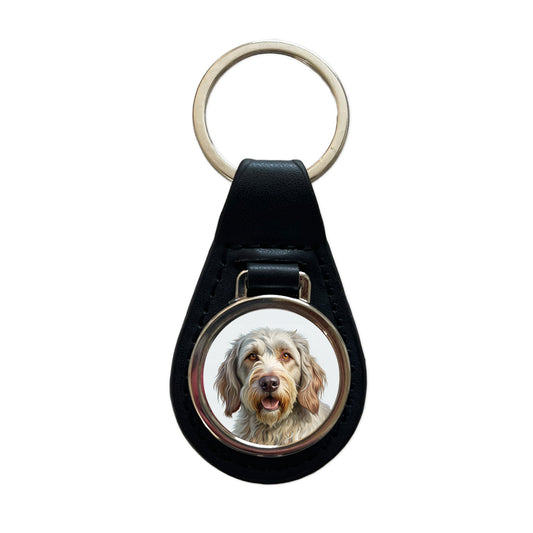 Spinone Italiano Dog Illustration Black Leather Metal Keychain