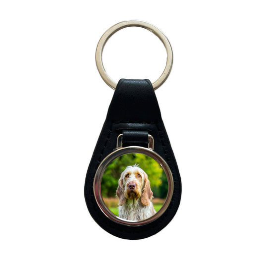 Spinone Italiano Dog Photo Black Leather Metal Keychain