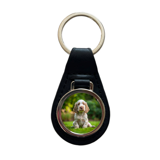 Spinone Italiano Dog Puppy Photo Black Leather Metal Keychain