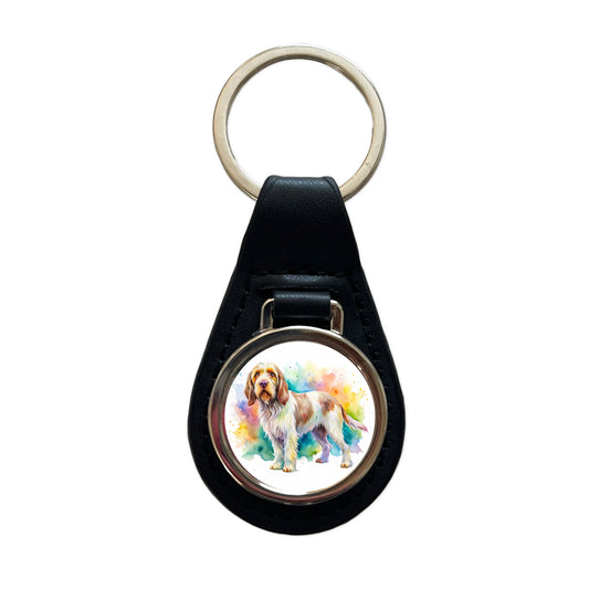 Spinone Italiano Dog Watercolor Style Black Leather Metal Keychain