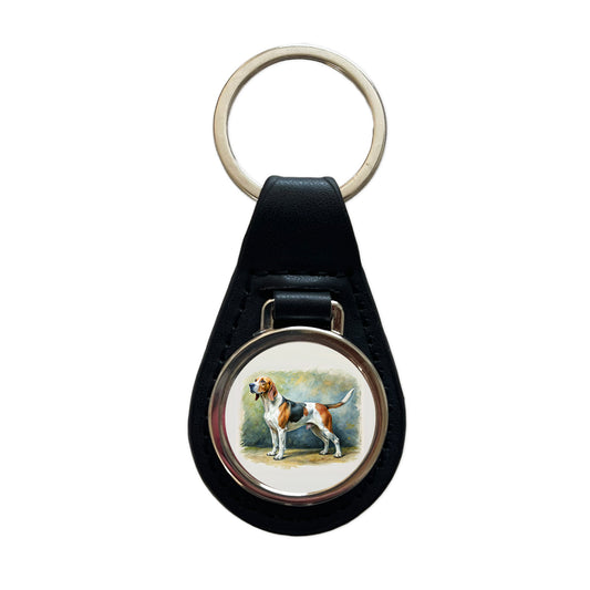 Treeing Walker Coonhound Dog Illustration Black Leather Metal Keychain