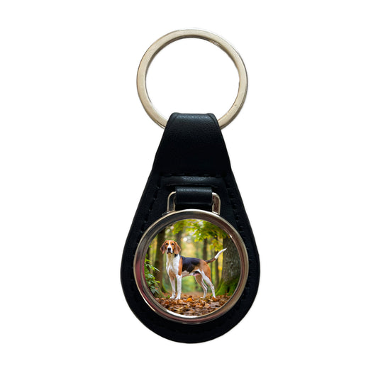 Treeing Walker Coonhound Dog Photo Black Leather Metal Keychain