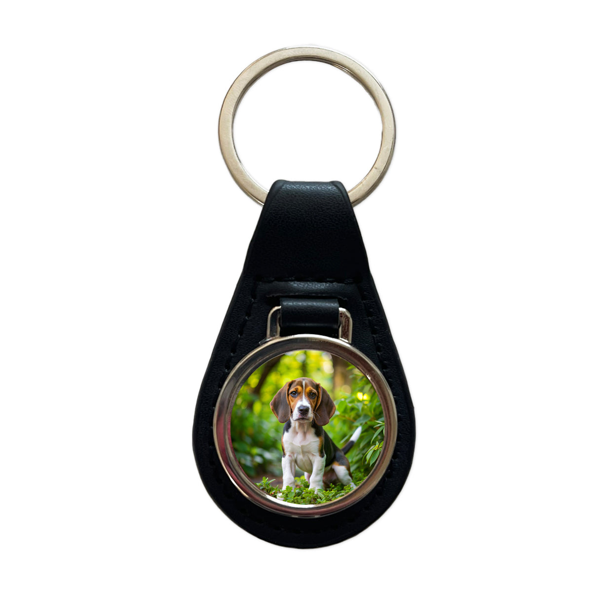 Treeing Walker Coonhound Dog Puppy Photo Black Leather Metal Keychain
